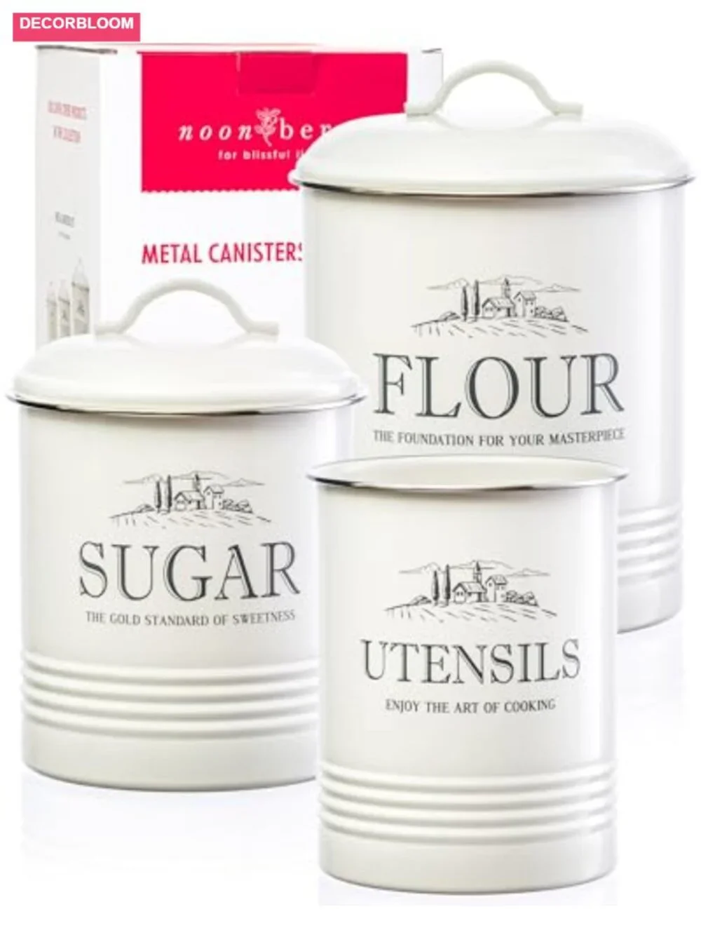 Airtight Kitchen Canisters 3-Piece Set with Utensil Holder, Metal